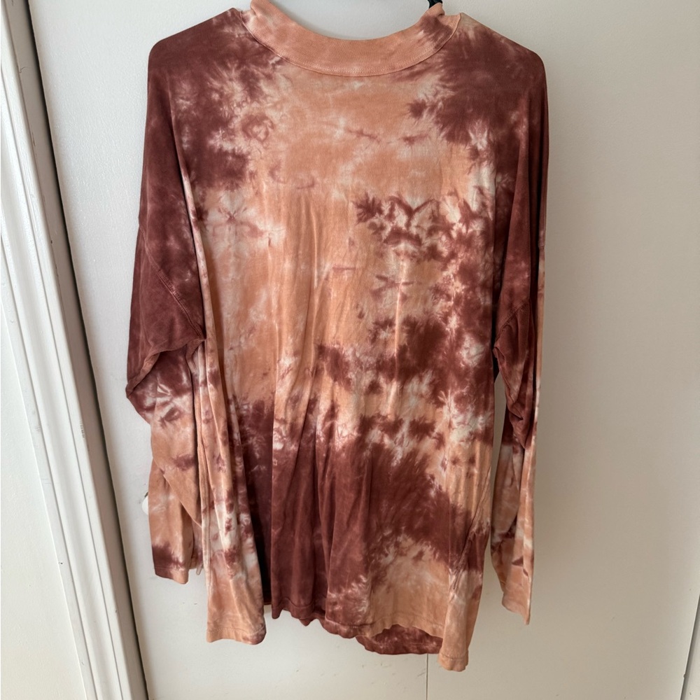 Free People Tie-Dye Long Sleeve Top in Brown and Cream